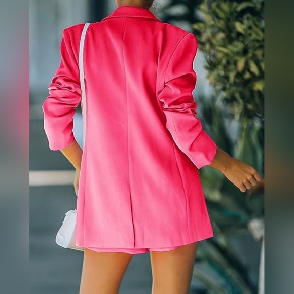 Women's 2 Piece Open Front Long Sleeve Blazer and Solid Short Suit Set, Size L - Picture 2 of 8